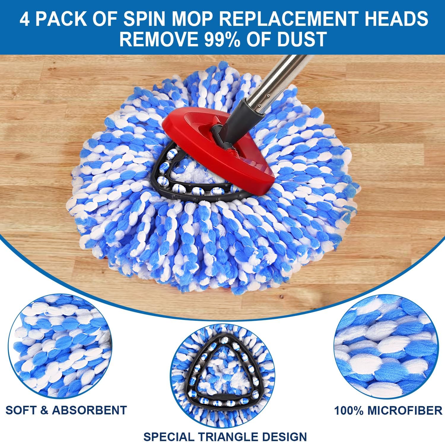 4-Pack Mop Replacement Heads for O Cedar RinseClean 2 Tank System