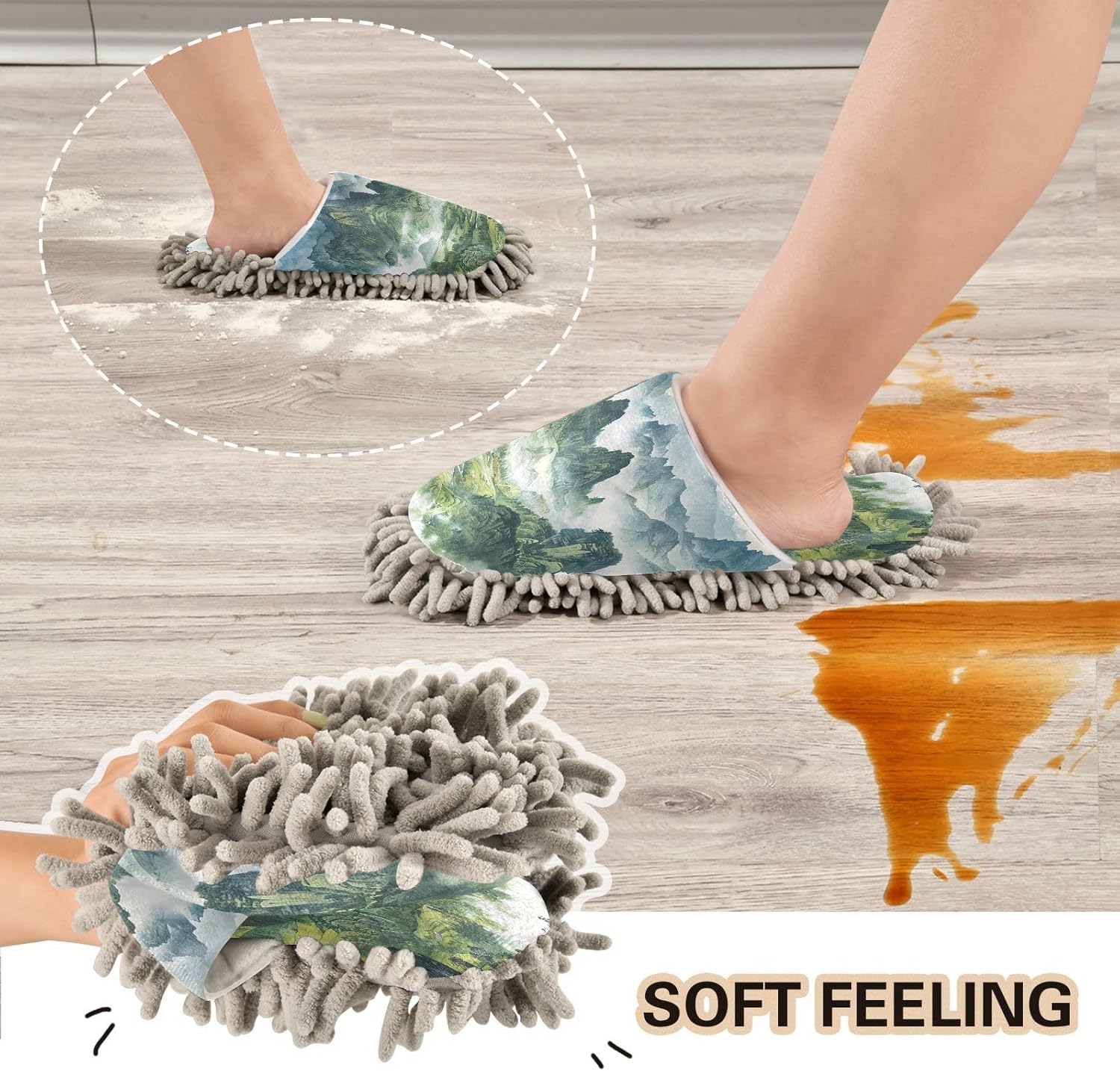 Zhirexin Dark Green Cleaning Mop Slippers