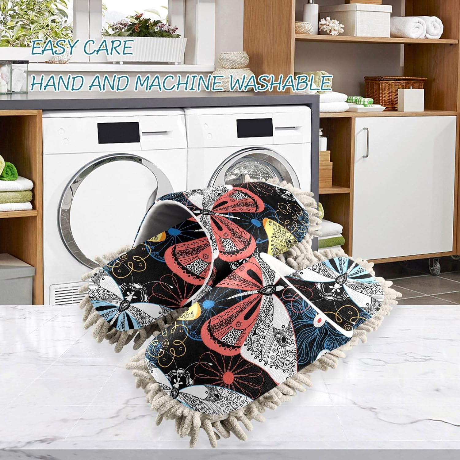 Kigai Microfiber SlippersVivid Butterfly Floor Cleaning Mop Slippers for Men Women