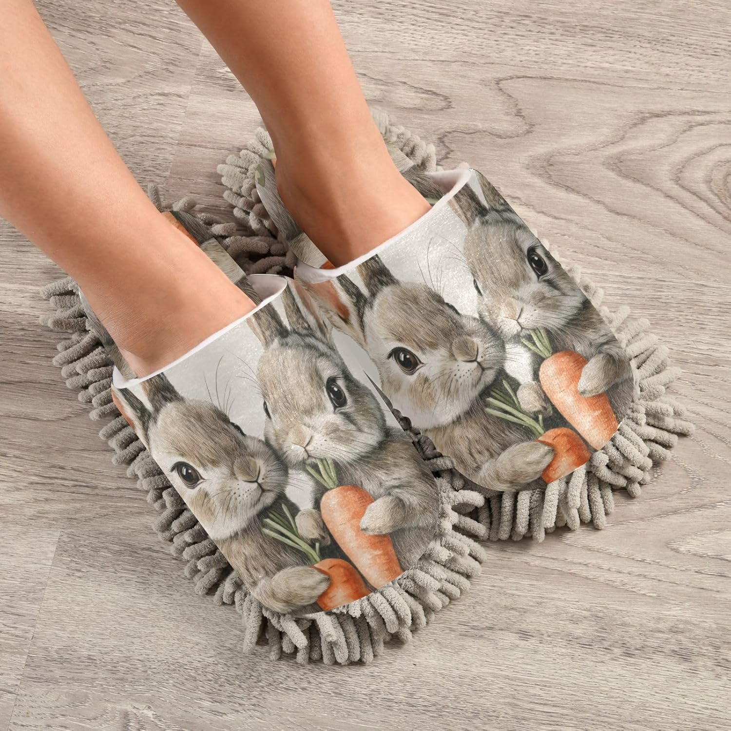 FLildon Microfiber Mop Slippers with Rabbit and Carrots Design