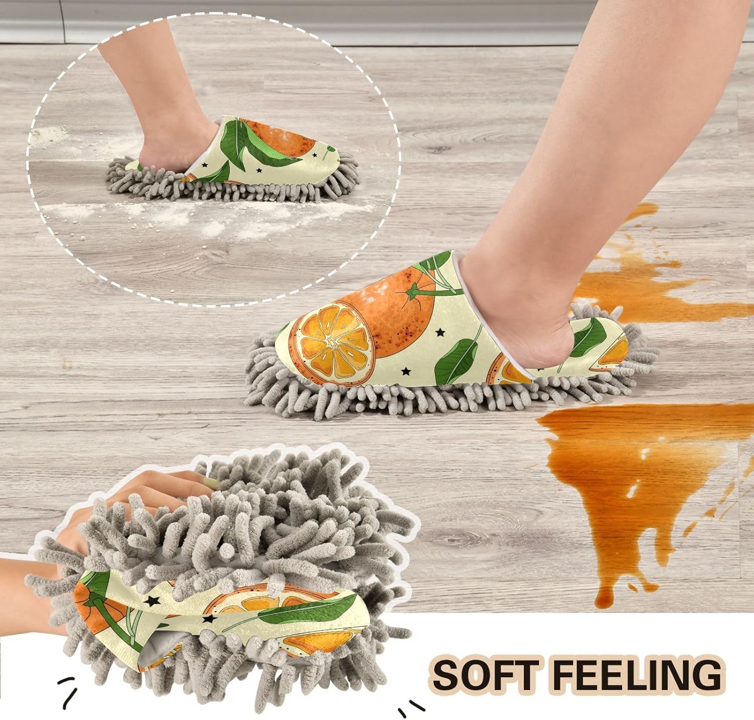 Efficient Orange Slices Mop Slippers for Easy Cleaning