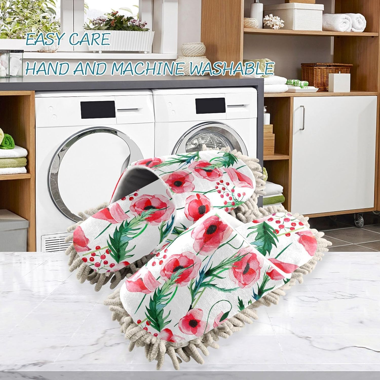 Summer Poppies Mop Slippers for Floor Cleaning