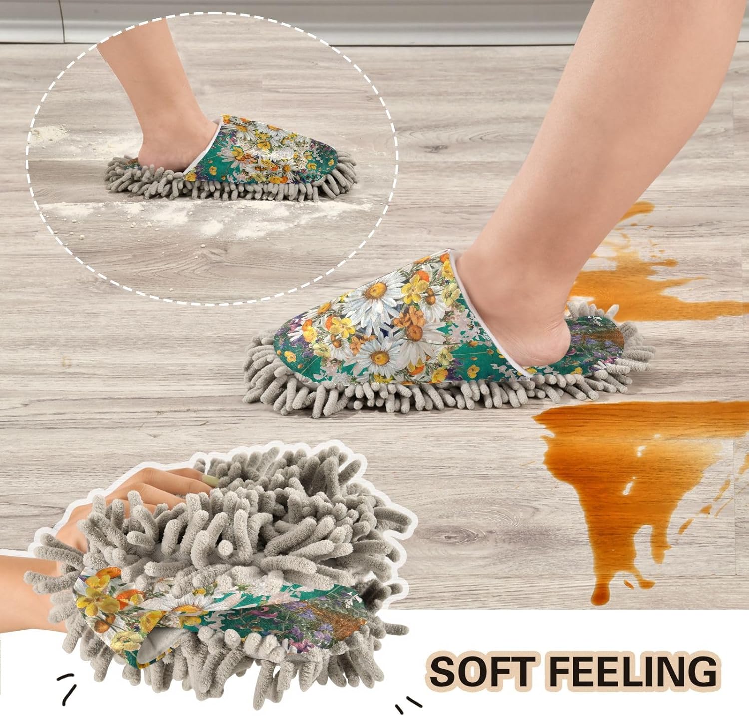 Kigai Chamomile Microfiber Slippers Fast Cleaning Noiseless Safe for Pets Kids