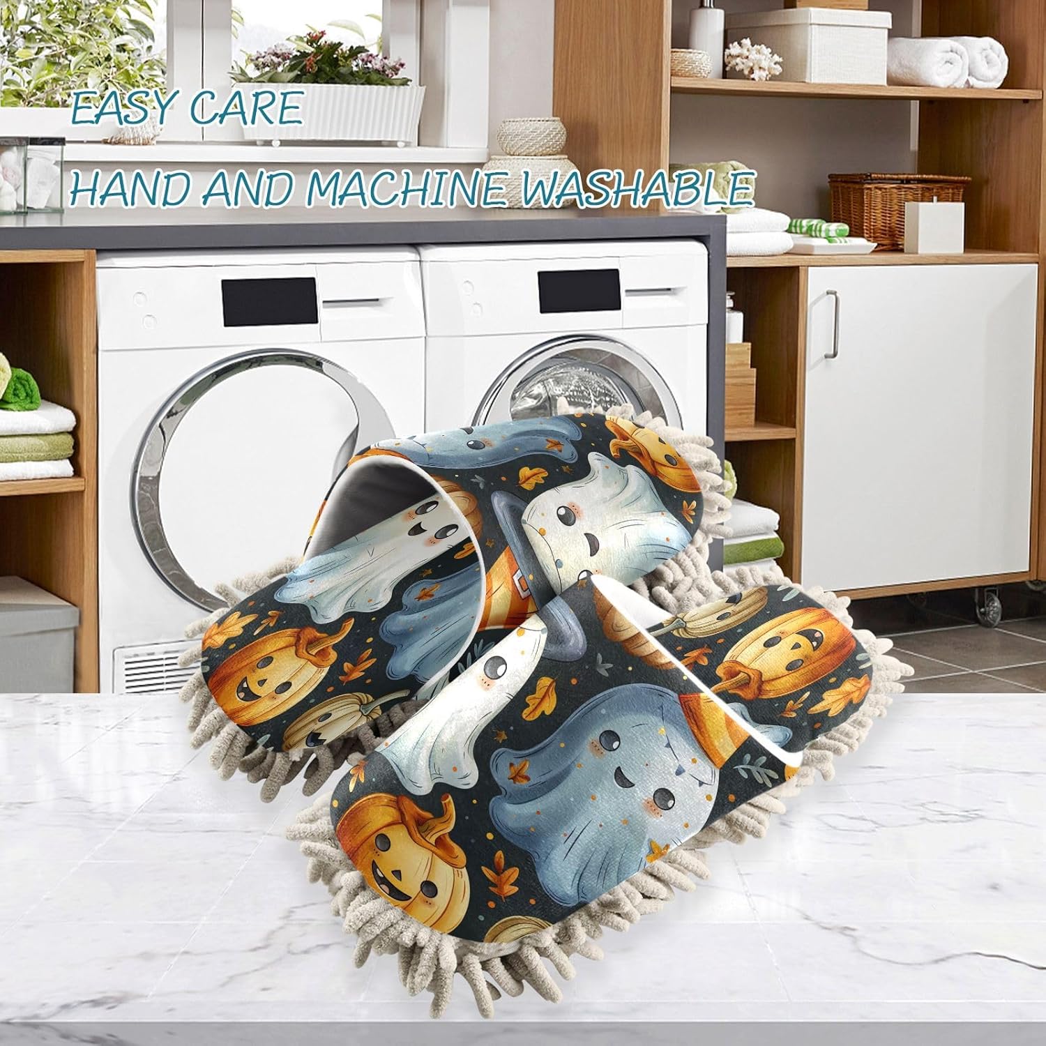 Halloween White Cute Spectre Kitchen Cleaning Slippers