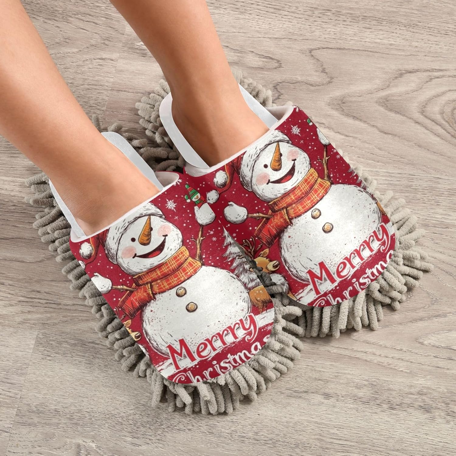 RunningBear White Red Snowman Mop Slippers Xmas