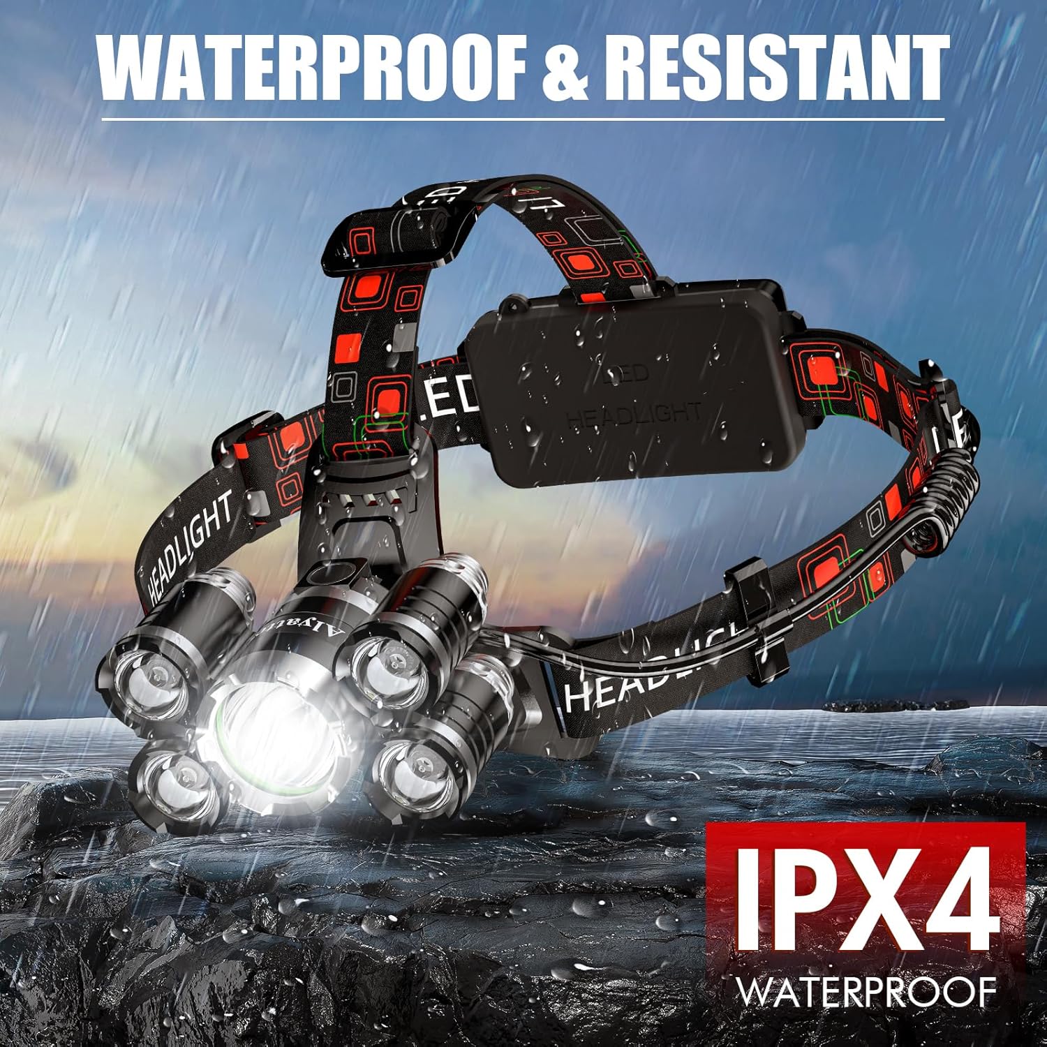 Rechargeable LED Headlamp Adjustable Powerful for Camping Hiking Hunting