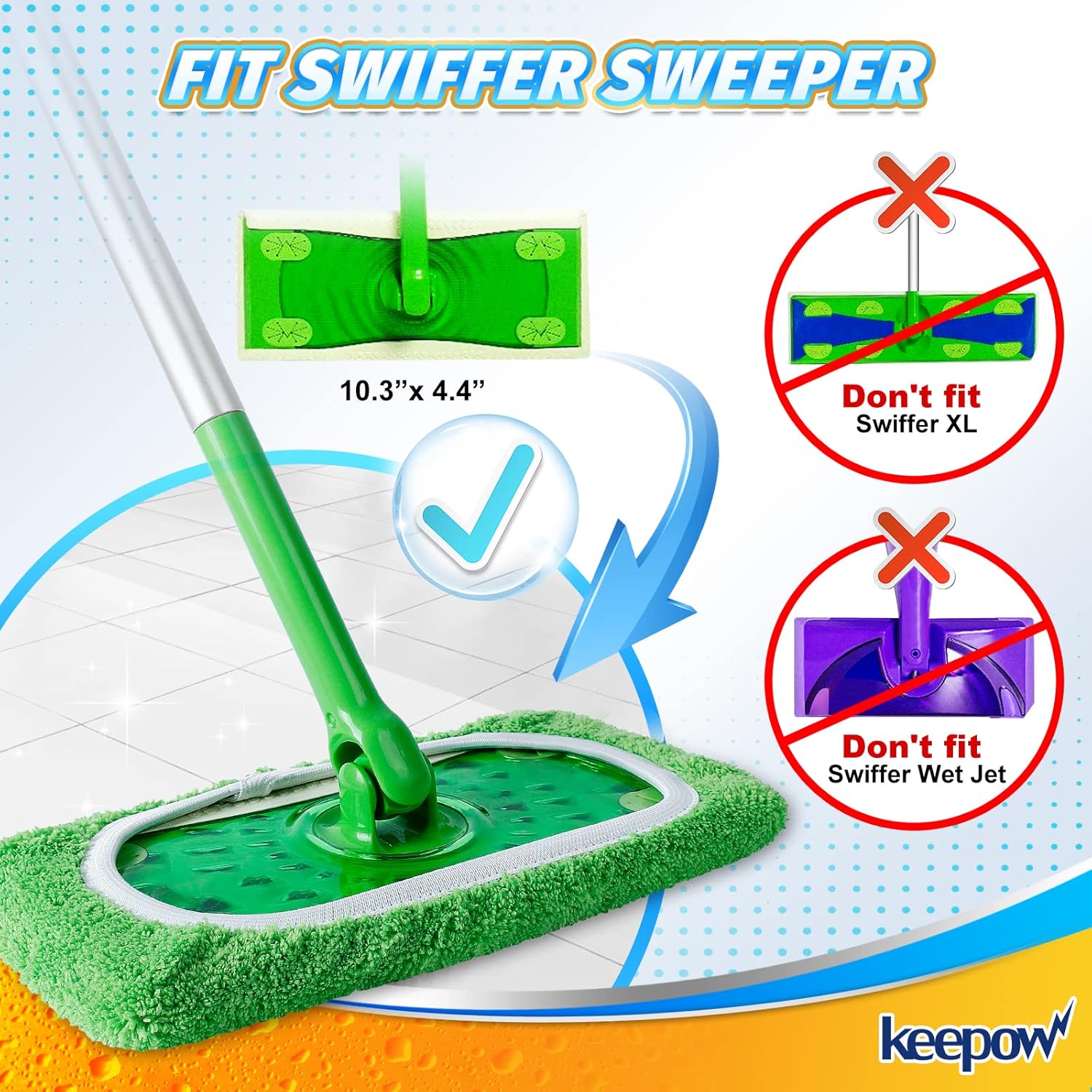 KEEPOW Reusable Wet Pads Swiffer Mop Compatible 4-Pack