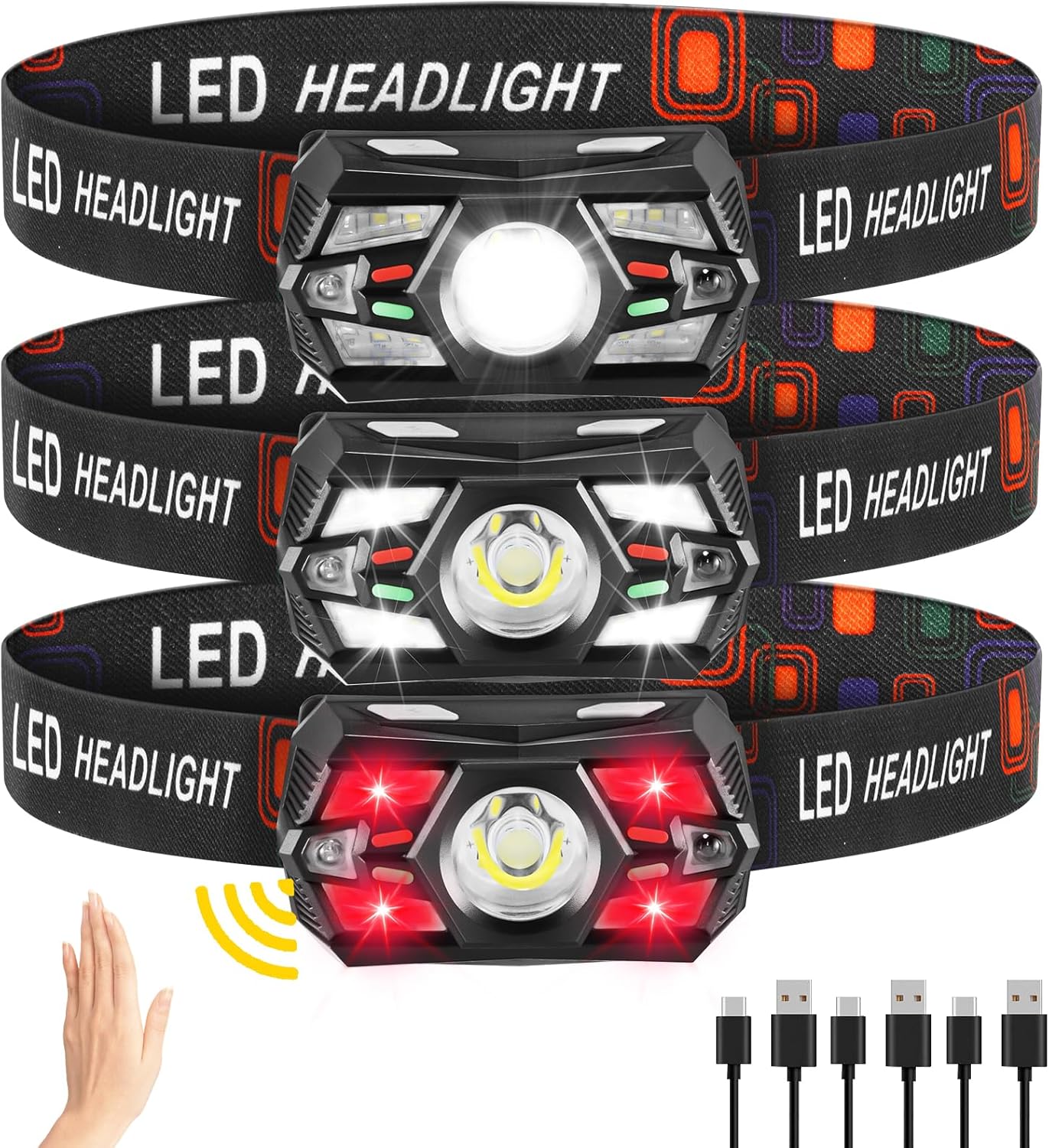 Bright Rechargeable Headlamp with Motion Sensor forcamping and Hiking