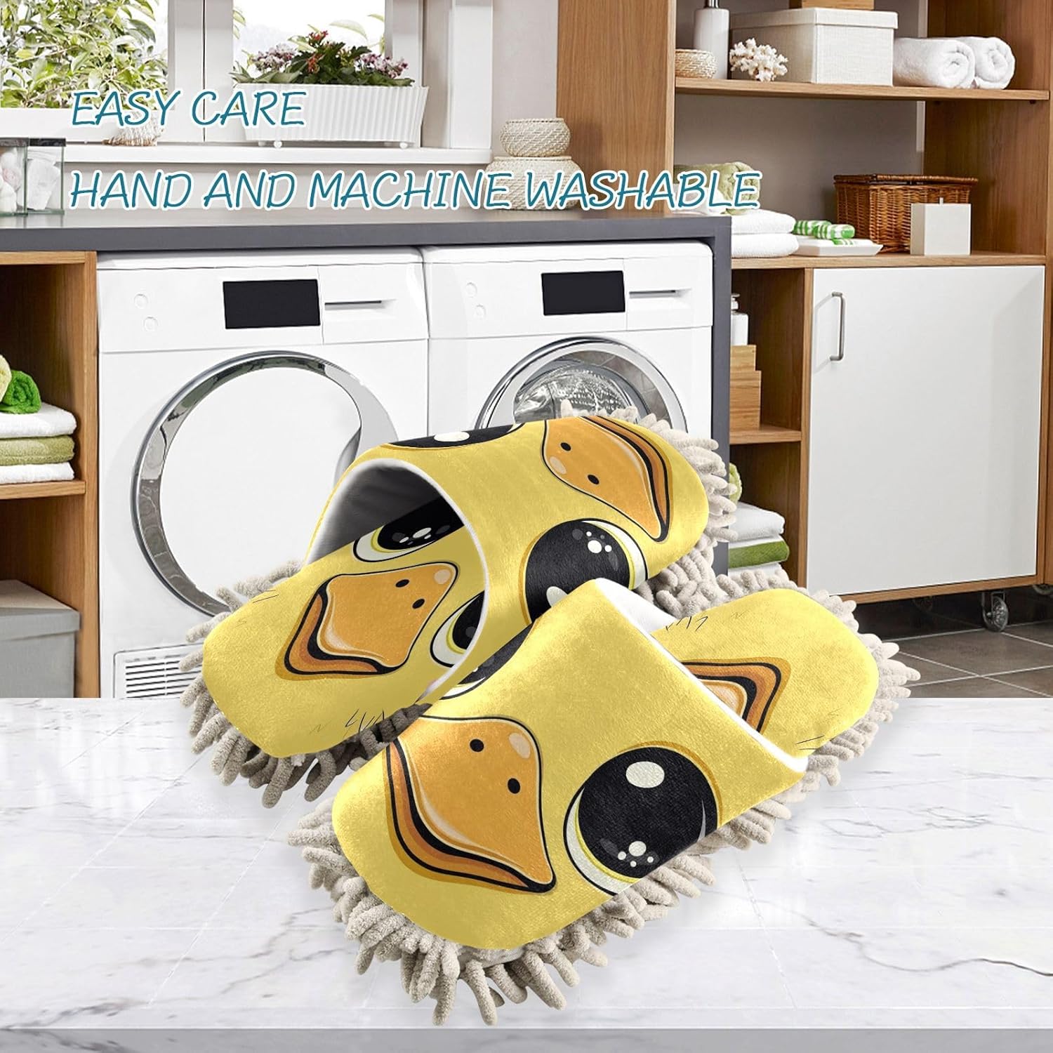 Zhirexin Yellow Duck Mop Slippers Soft Washable Floor Cleaner