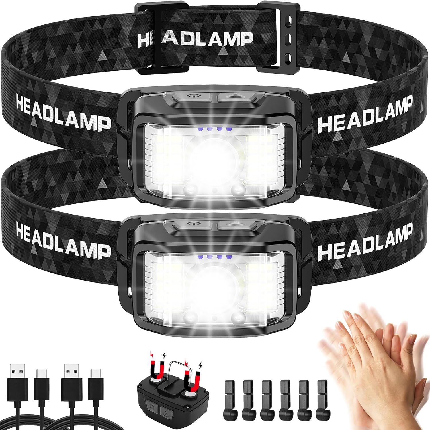 KIDECCE Rechargeable Headlamp 2000 Lumen 16 Modes Waterproof White Red LED Flashlight