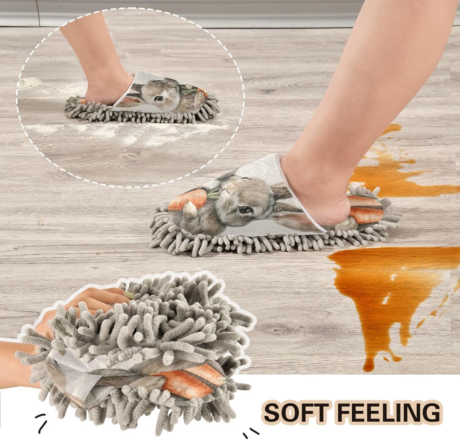 FLildon Microfiber Mop Slippers with Rabbit and Carrots Design