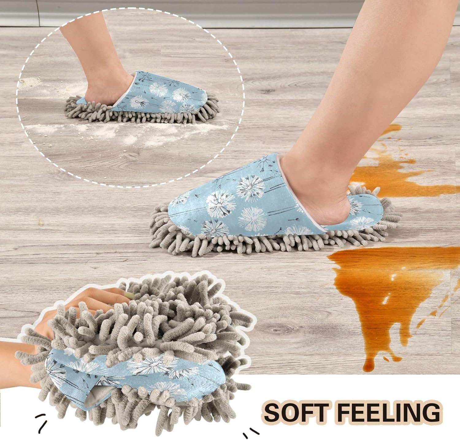 Kigai Microfiber Slippers Dandelion Flowers Blue - Size M