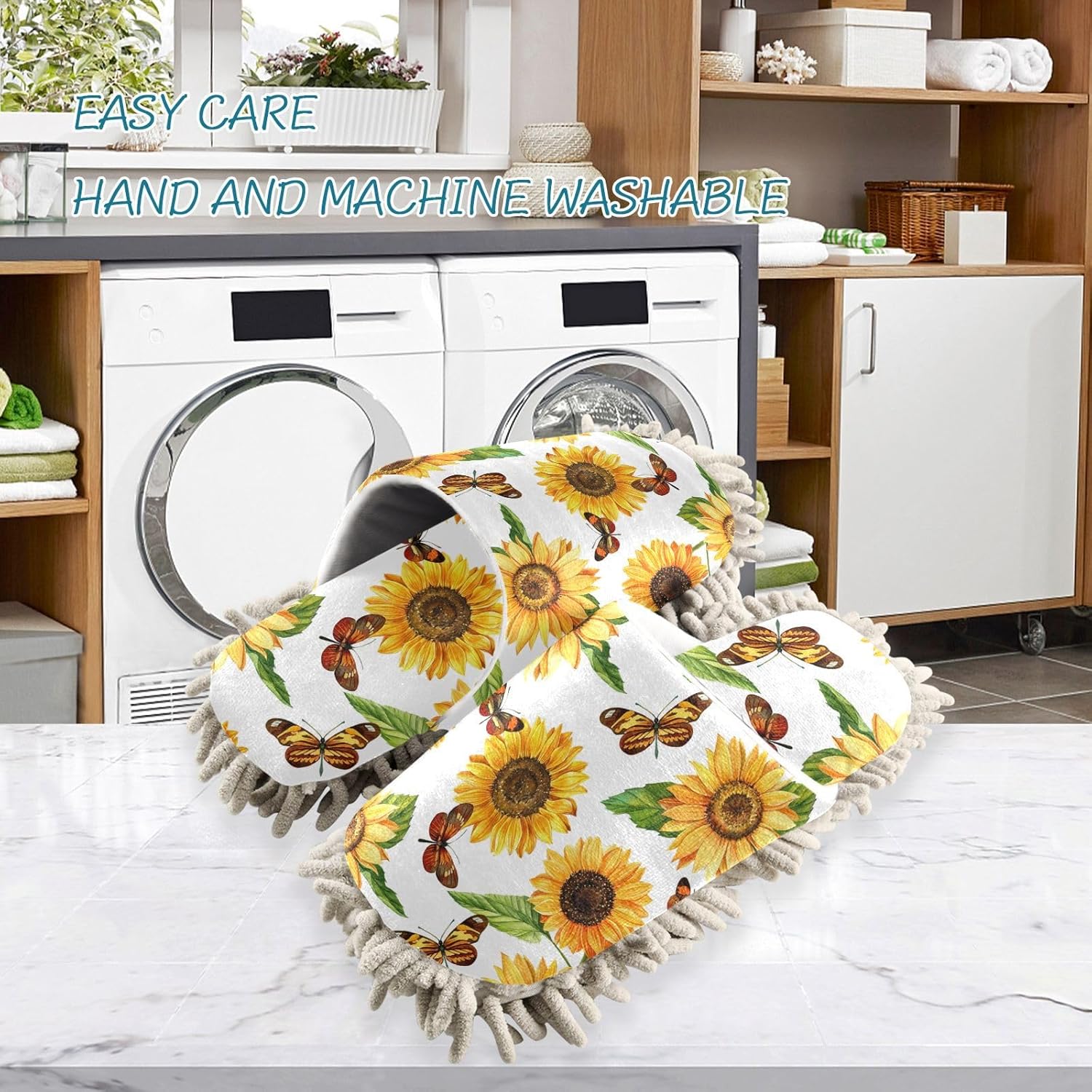 Sunflowers Butterfly Mop Slippers for Floor Cleaning