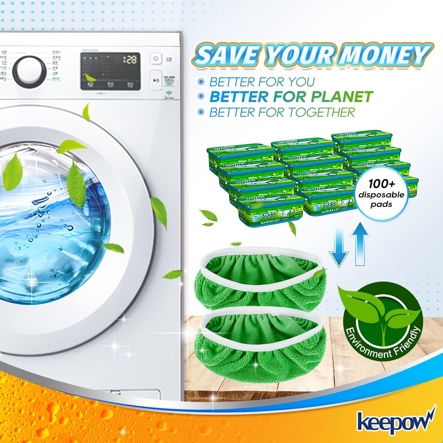 KEEPOW Reusable Wet Pads Swiffer Mop Compatible 4-Pack