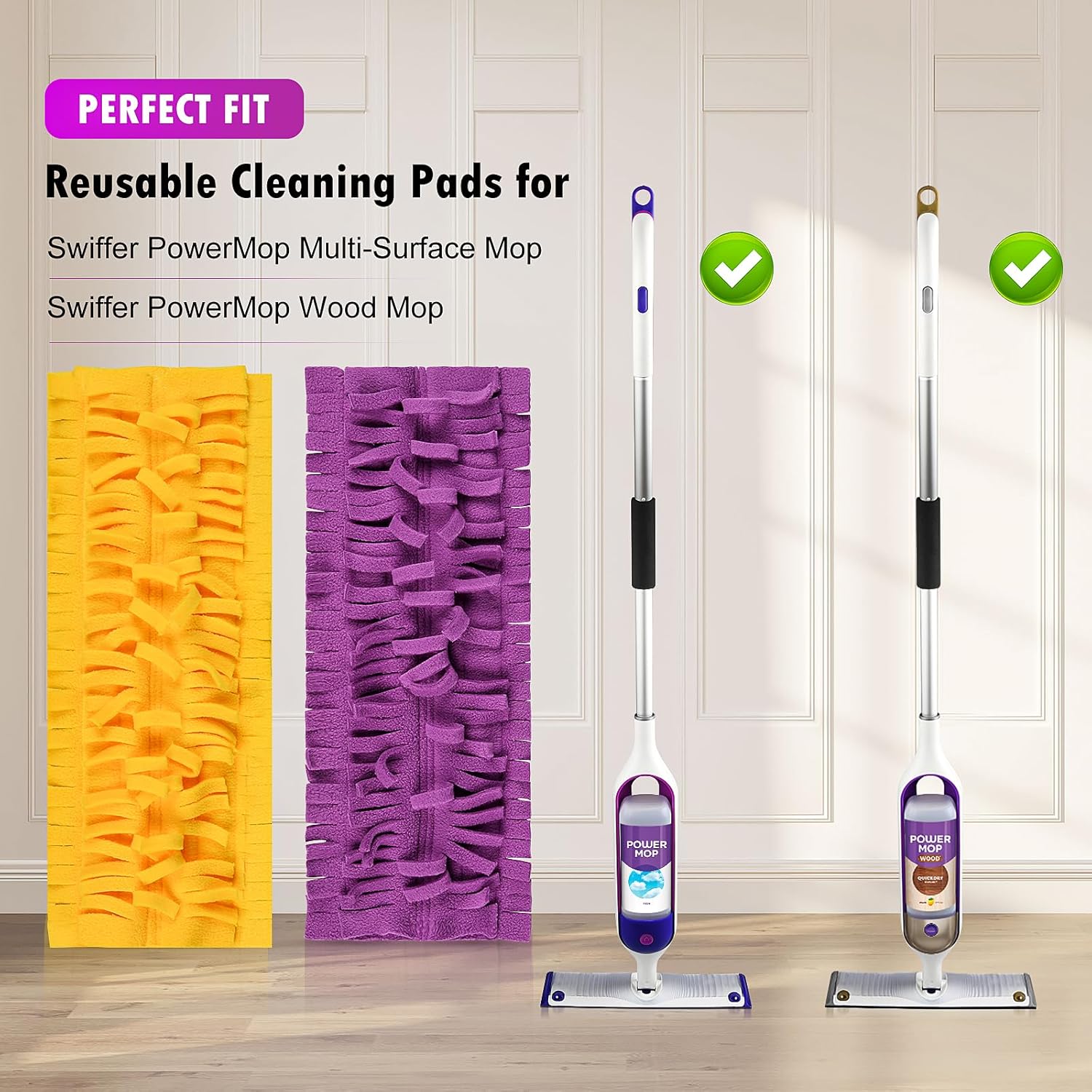 4 Pack Mop Refill Pads 2 Yellow 2 Purple