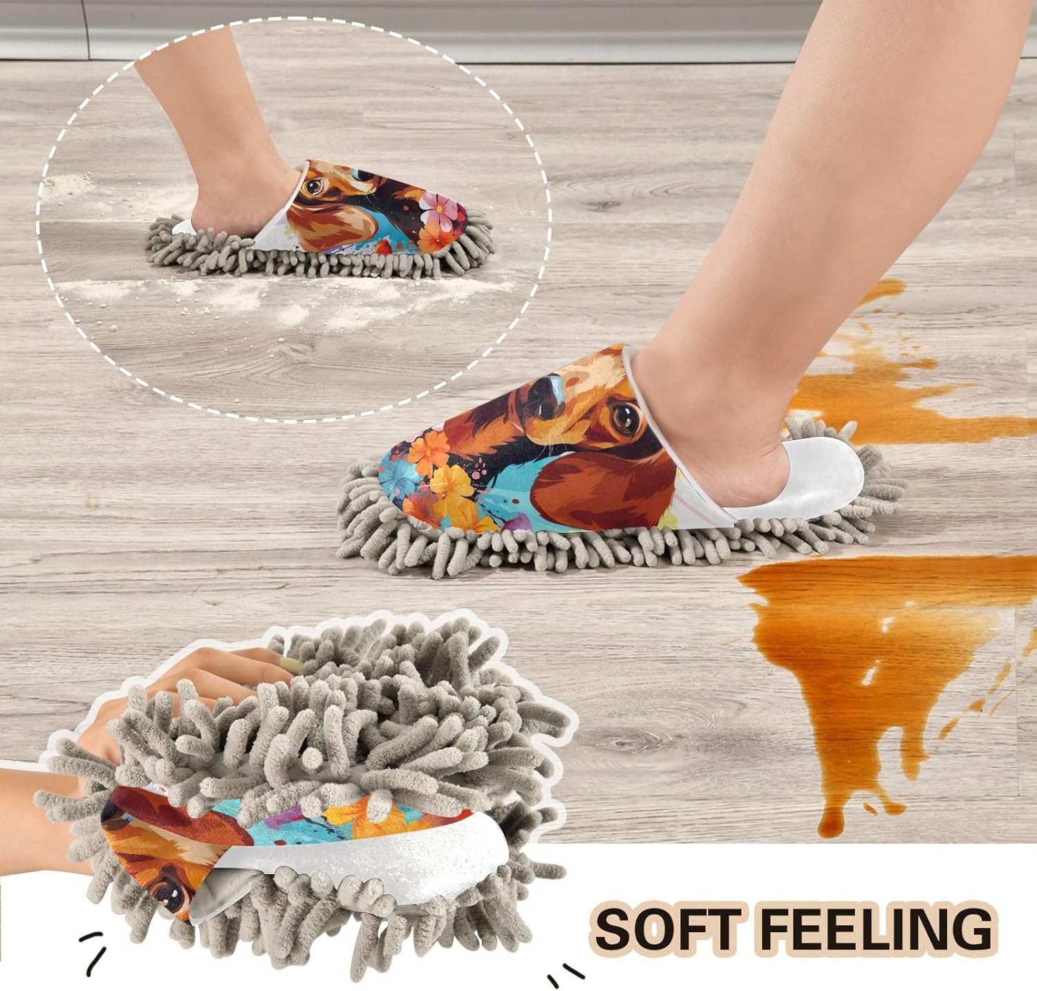 Cozy Microfiber Slippers Dachshund Dog Mops for Clean
