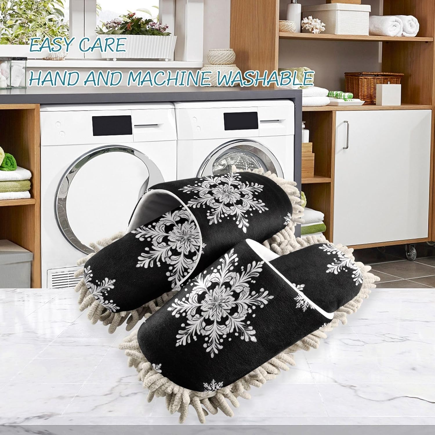 Flildon Microfiber Slippers for MenWomen Soft Washable Snowflake