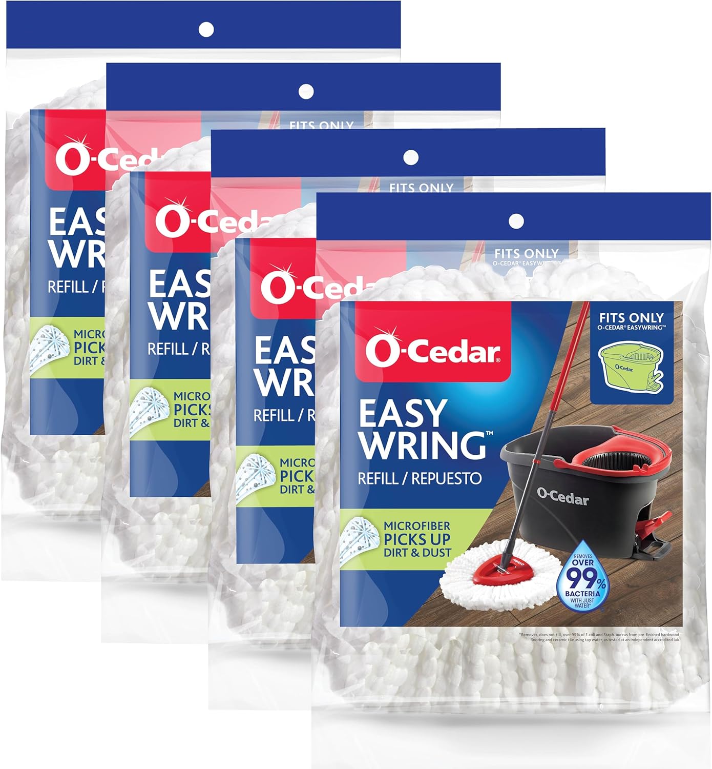 O-Cedar EasyWring Spin Mop Microfiber Replaceable Heads Pack of 4