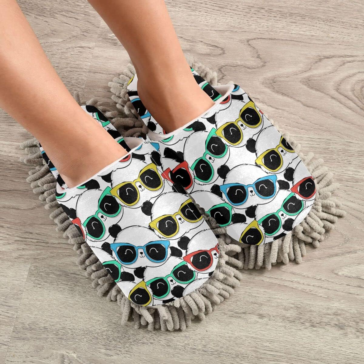Domino King Panda Mop Slippers Washable Floor Cleaners for Women Kids