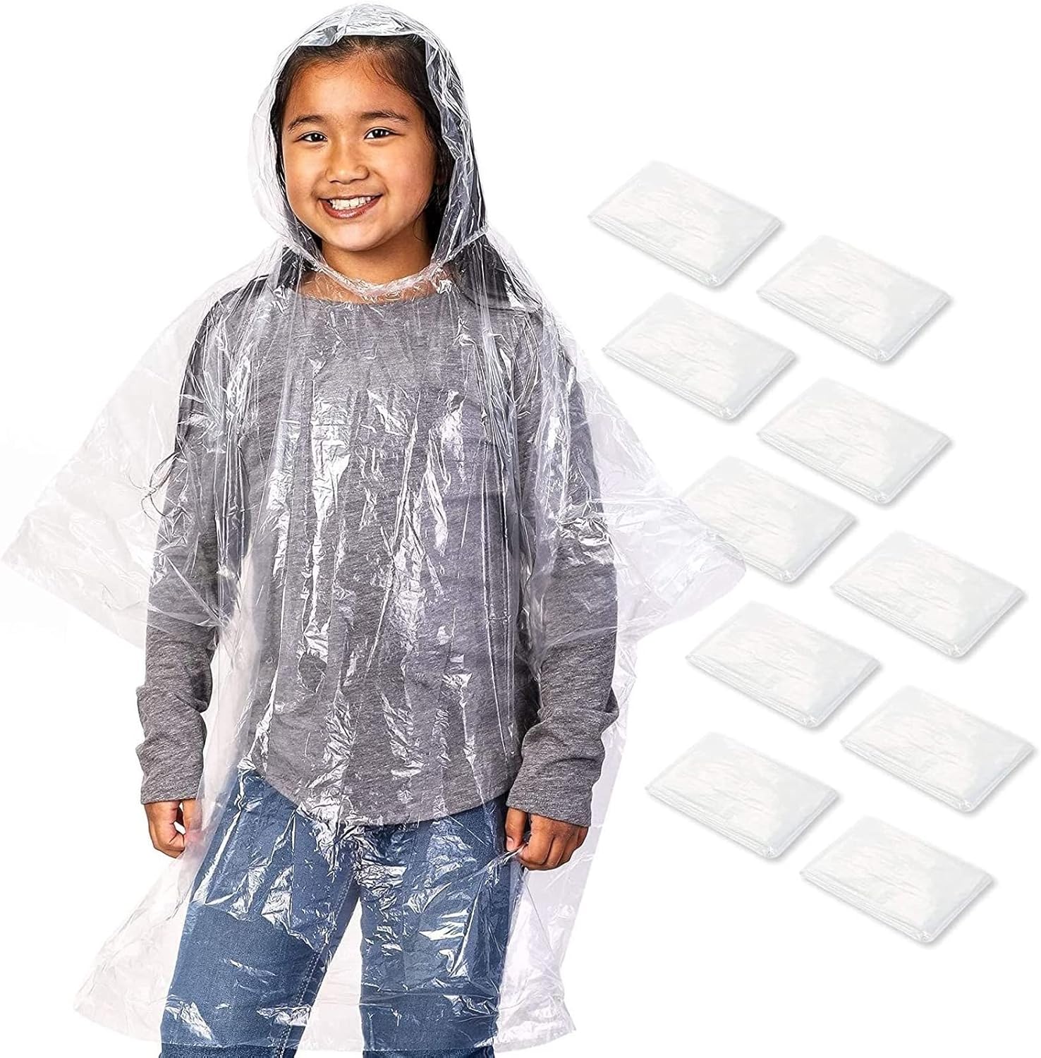 Juvale 10-Pack Disposable Rain Ponchos for Kids - Clear