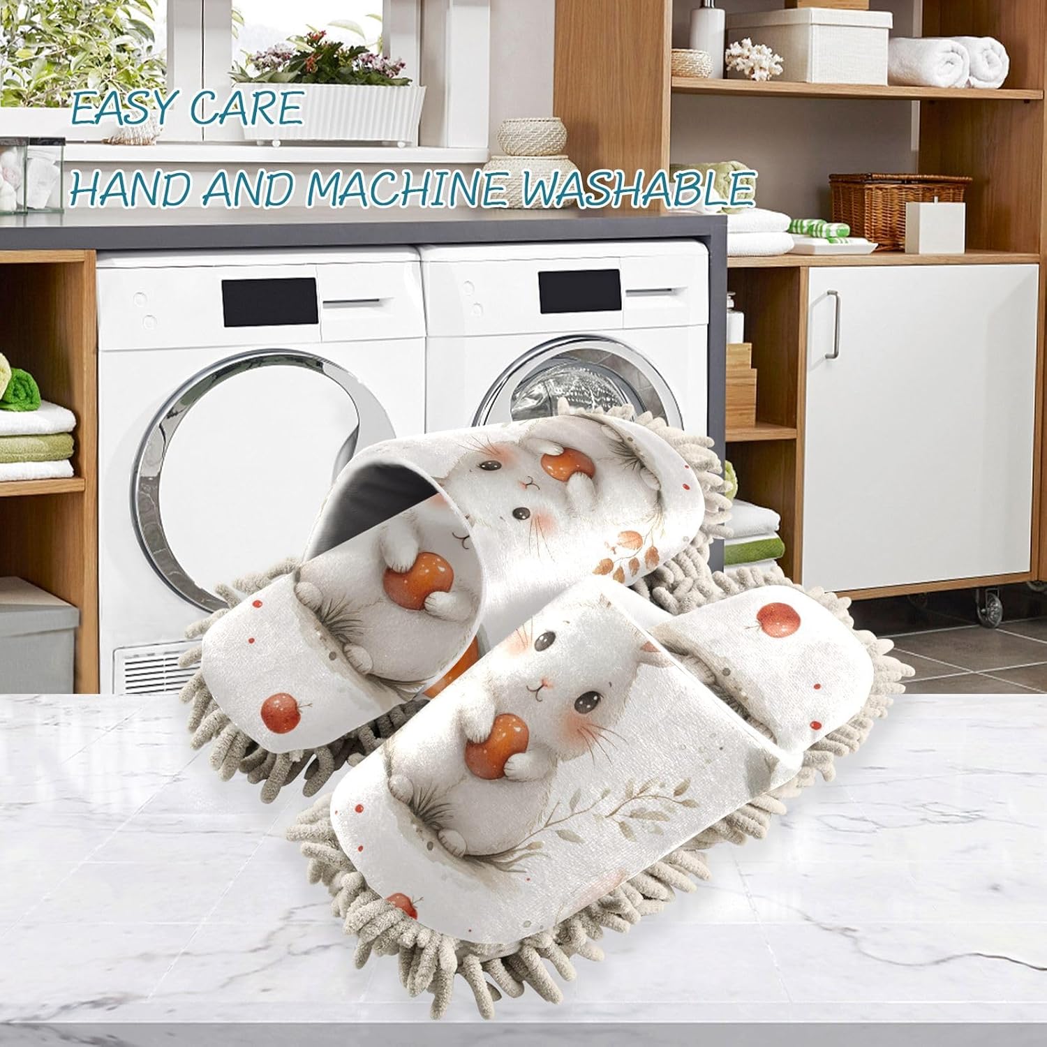 FLildon White Rabbit Microfiber Mop Slippers