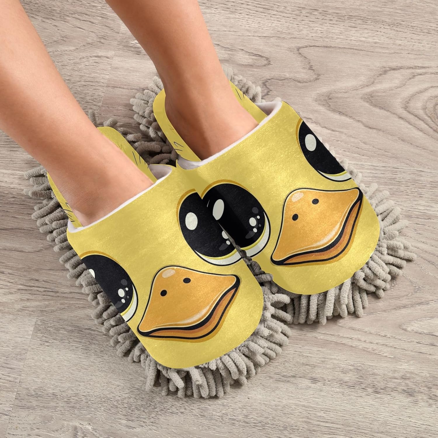 Zhirexin Yellow Duck Mop Slippers Soft Washable Floor Cleaner
