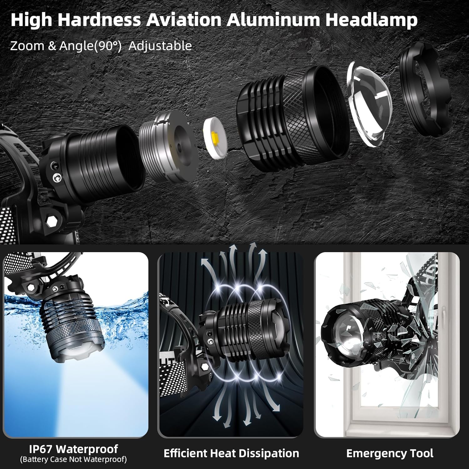 Durable 100000LM Rechargeable Headlamp for Camping Hiking Hunting