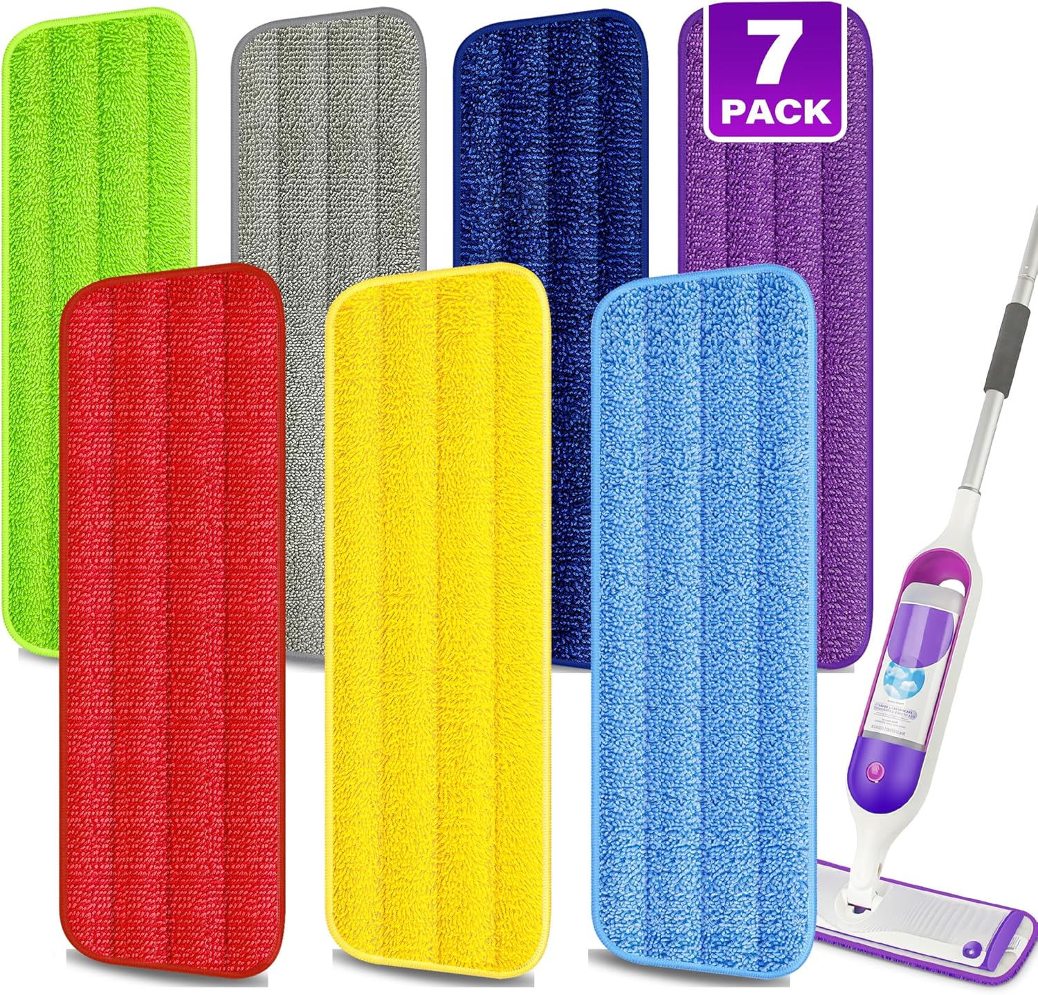 7-Piece Reusable Microfiber Mop Pads for Swiffer PowerMop 153x51in Square