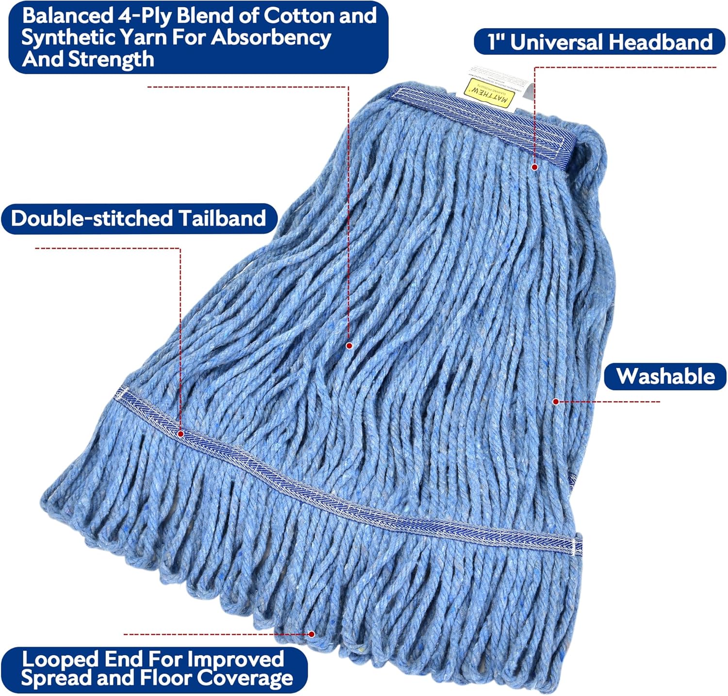 Durable Blue Cotton Mop Head with Loop End - For Commercial Use