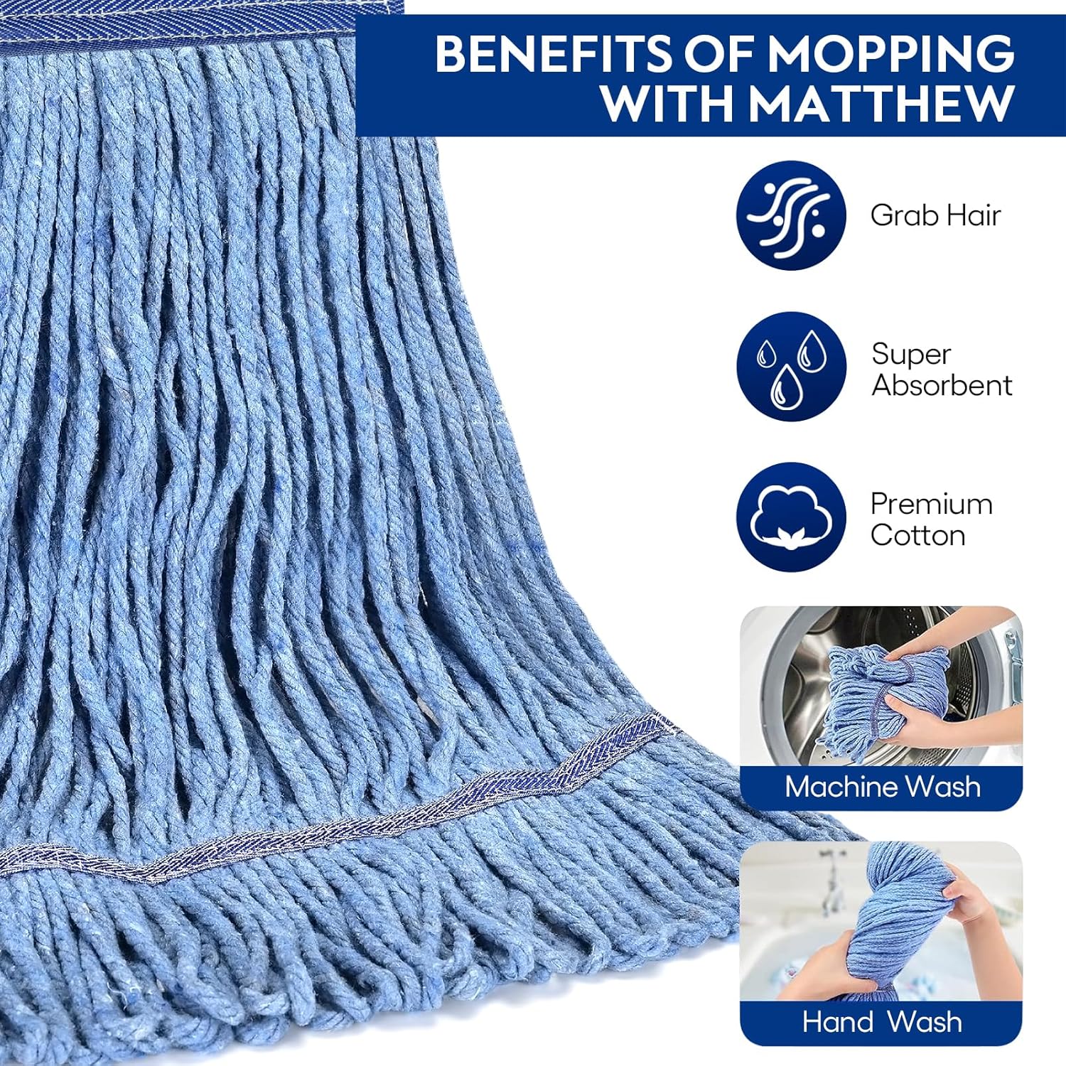 Durable Blue Cotton Mop Head with Loop End - For Commercial Use